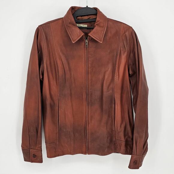 The Territory Ahead Vintage Brown Genuine Leather Zip Up Retro Biker Jacket S - Picture 1 of 10